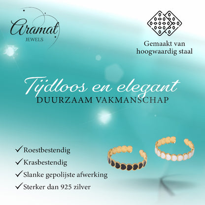 Open Ring RVS met Hartjes Schakel en Emaille (4,5 mm)