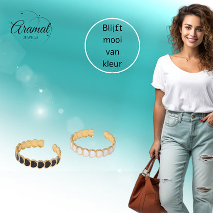 Open Ring RVS met Hartjes Schakel en Emaille (4,5 mm)