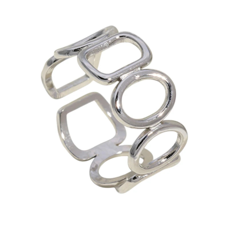 Open Ring met Ovale en Vierkante Schakels (Zilver- of Goudkleurig RVS)