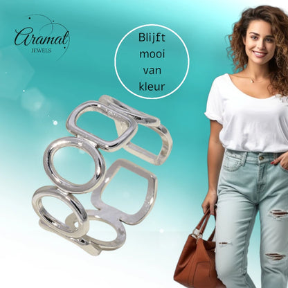 Open Ring met Ovale en Vierkante Schakels (Zilver- of Goudkleurig RVS)