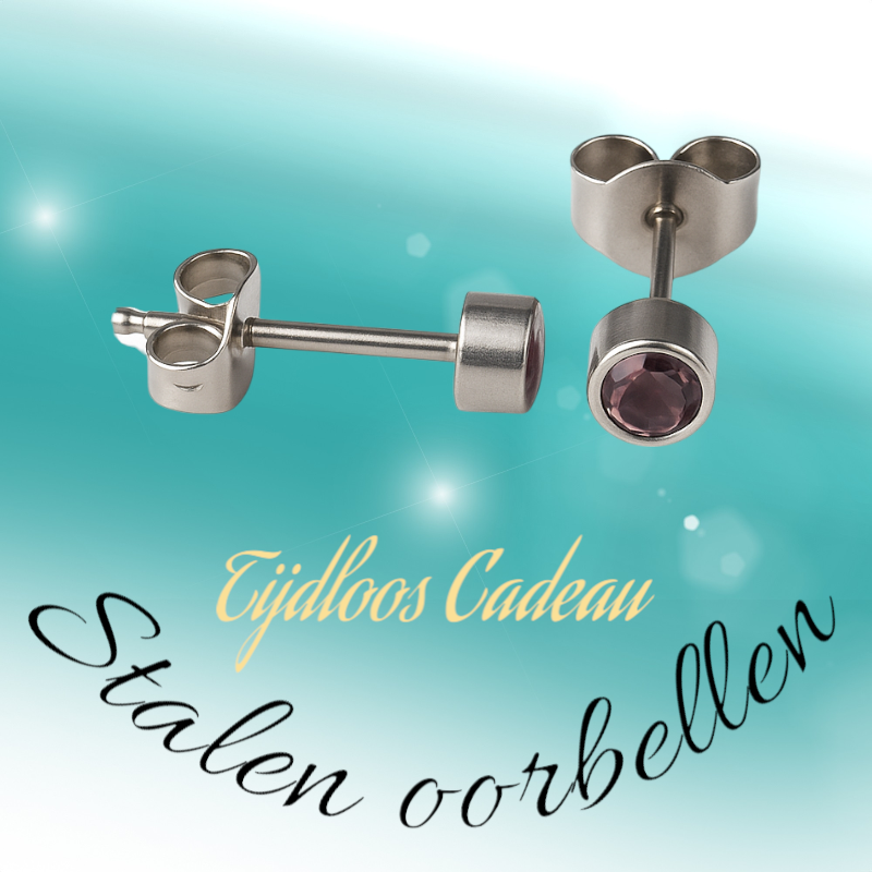 Boucles d'oreilles puces en cristal lilas – 4 mm acier inoxydable argenté