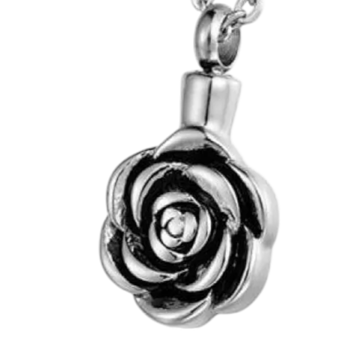 Pendentif rose argenté - bijou commémoratif en acier inoxydable
