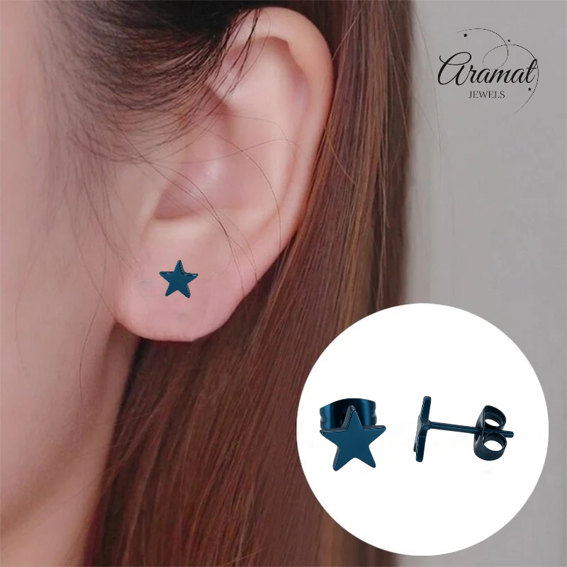 Boucles d'oreilles puces en forme d'étoile, en acier inoxydable bleu – 8 mm remarquables
