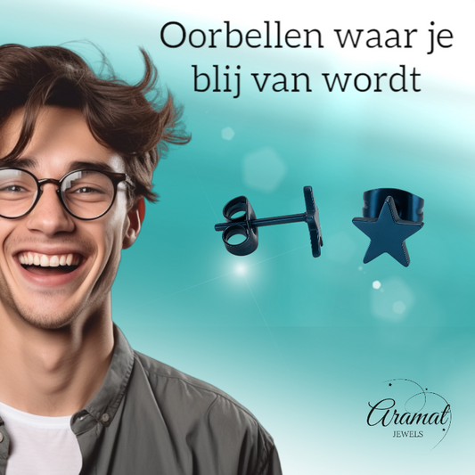 Ster oorstekers blauw RVS – 8mm opvallend