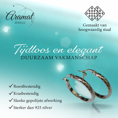 Oorringen – 30mm Creool Ruitjes Patroon RVS Zilverkleur en Zwart Dames