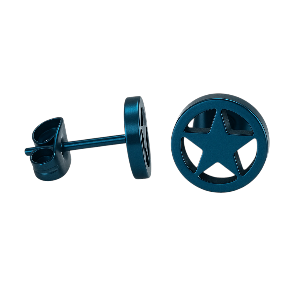 Ronde oorstekers met ster blauw RVS – 8mm