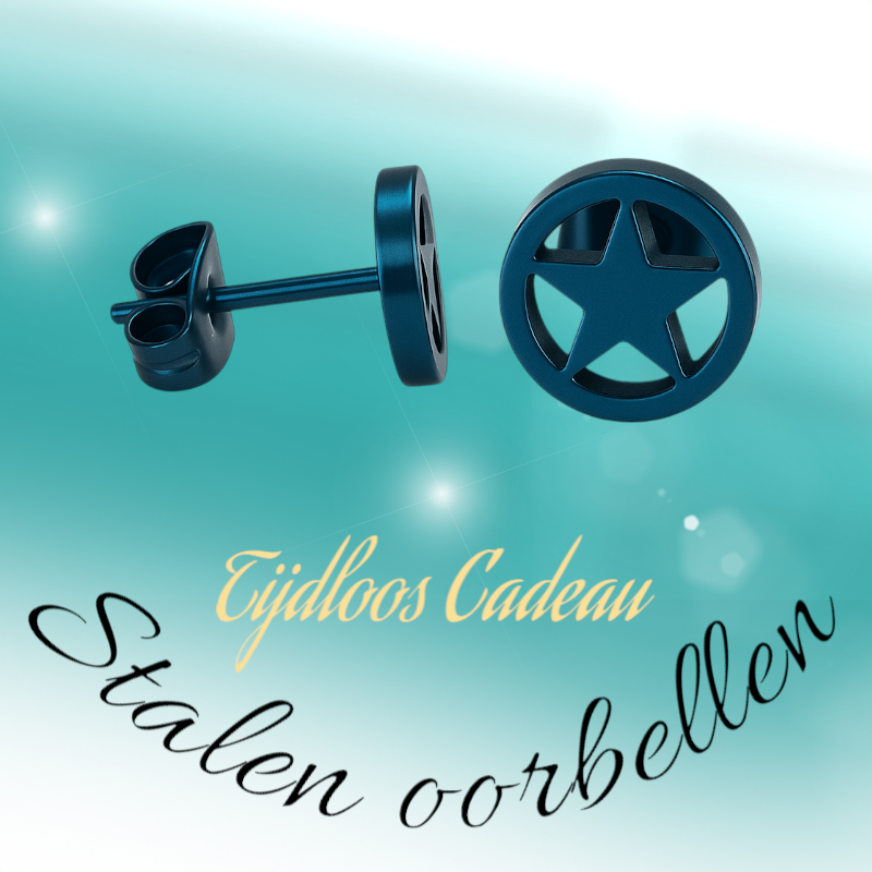 Ronde oorstekers met ster blauw RVS – 8mm