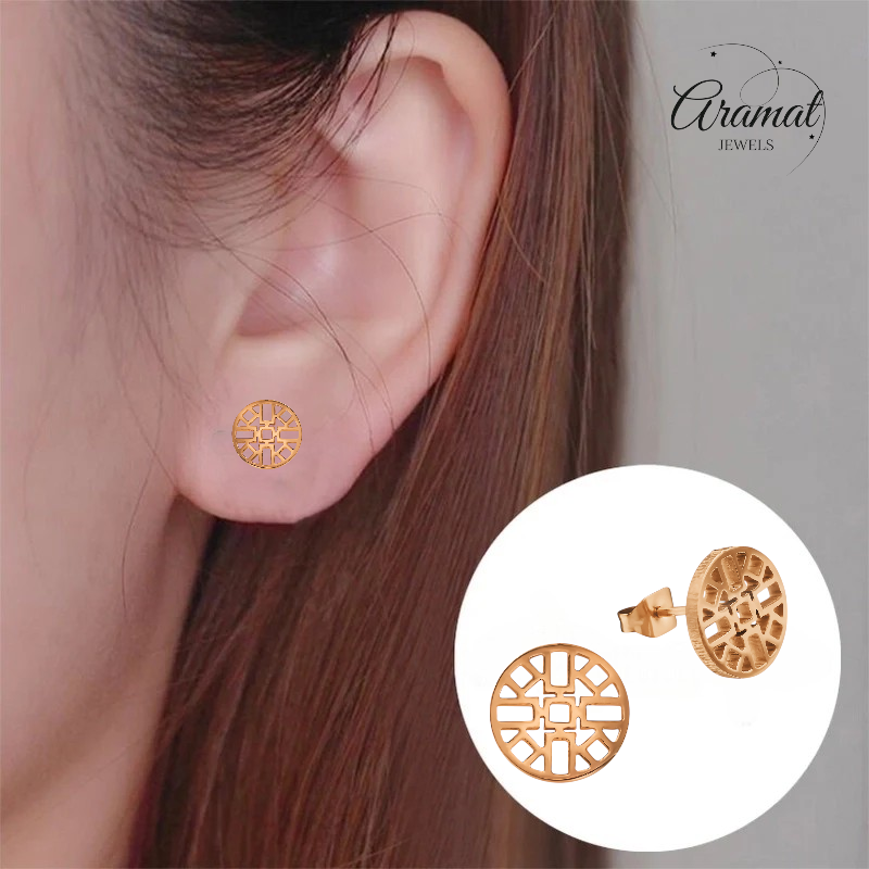 Boucles d'oreilles à motif aztèque rose, 10 mm