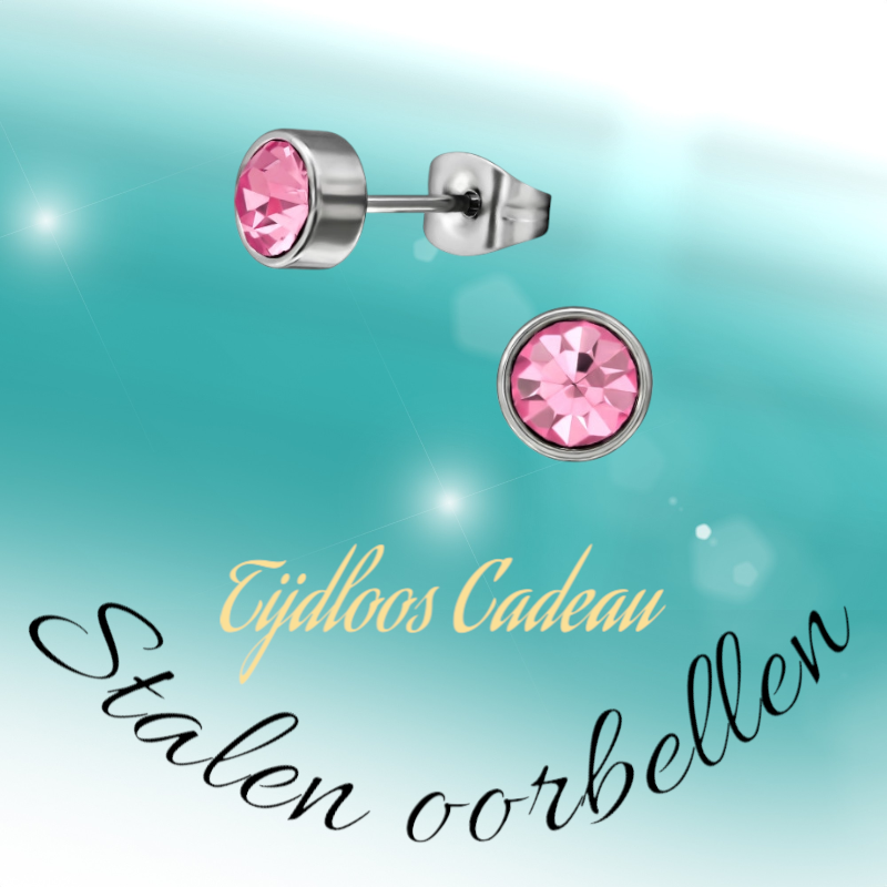 Boucles d'oreilles puces en cristal rose – 5 mm en acier inoxydable argenté