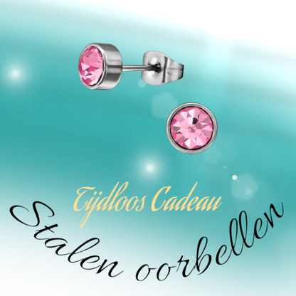 Boucles d'oreilles puces en cristal rose – 5 mm en acier inoxydable argenté