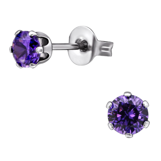 Boucles d'oreilles en zircone 4 mm en acier inoxydable violet