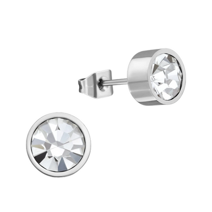 Boucles d'oreilles puces en cristal transparent – ​​5 mm acier inoxydable argenté