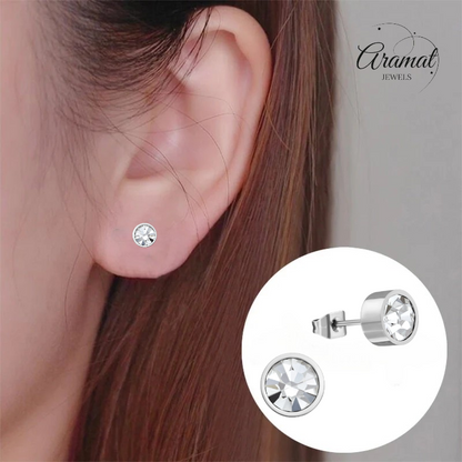 Boucles d'oreilles puces en cristal transparent – ​​5 mm acier inoxydable argenté