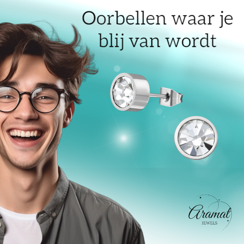 Boucles d'oreilles puces en cristal transparent – ​​5 mm acier inoxydable argenté