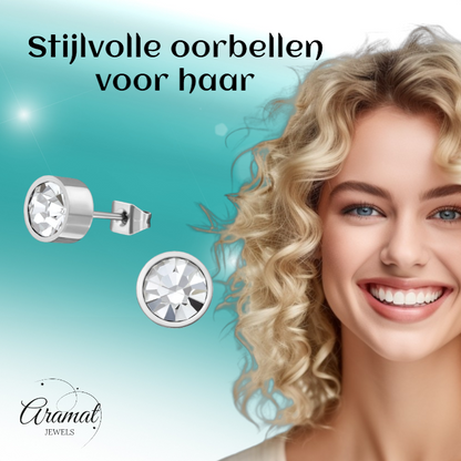 Boucles d'oreilles puces en cristal transparent – ​​5 mm acier inoxydable argenté
