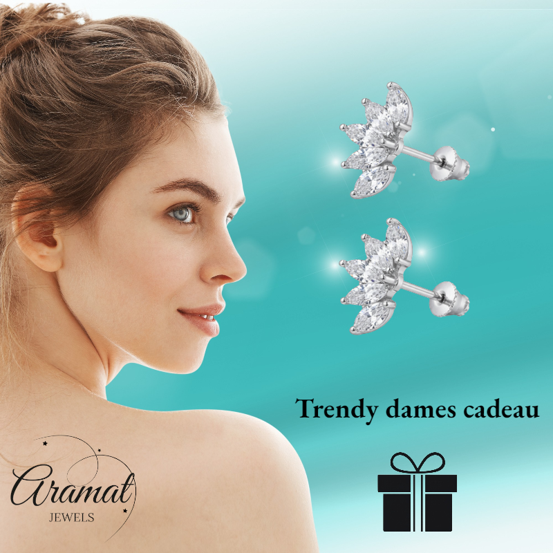 Stalen Zirkonia Waaiertjes Oorbellen 10mm Schroefsluiting