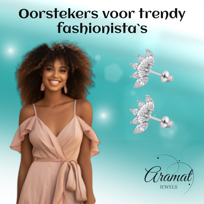 Stalen Zirkonia Waaiertjes Oorbellen 10mm Schroefsluiting