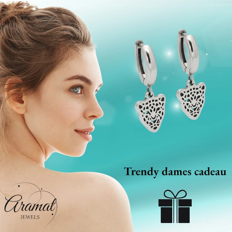 Boucles d'oreilles en acier avec pendentif léopard 10 mm - Boucles d'oreilles tendance