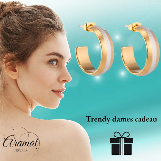 Boucles d'oreilles puces – Créoles en acier bicolore mat (22 mm)