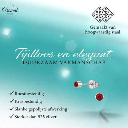 Boucles d'oreilles puces en cristal rouge grenat – 4 mm acier inoxydable argenté