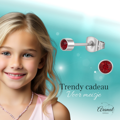 Boucles d'oreilles puces en cristal rouge grenat – 4 mm acier inoxydable argenté