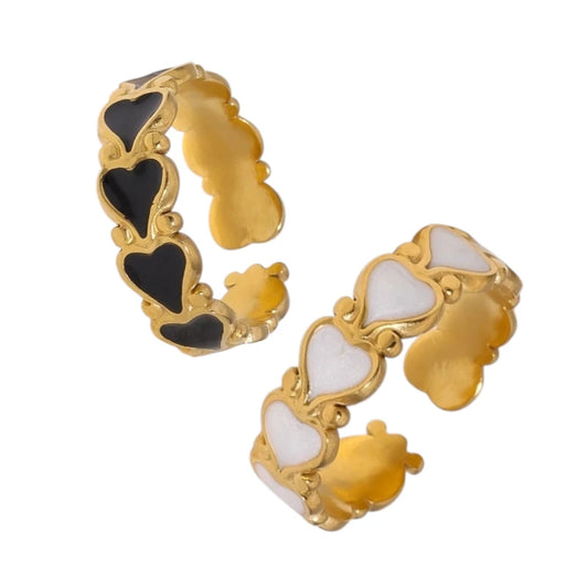 Open Ring RVS met Hartjes Motief en Emaille (6 mm)