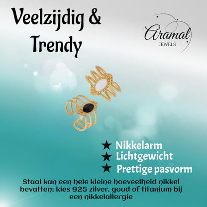 Open Ring RVS met Druppel Emaille en Gedraaide Banden (15 mm)