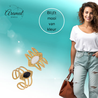 Open Ring RVS met Druppel Emaille en Gedraaide Banden (15 mm)