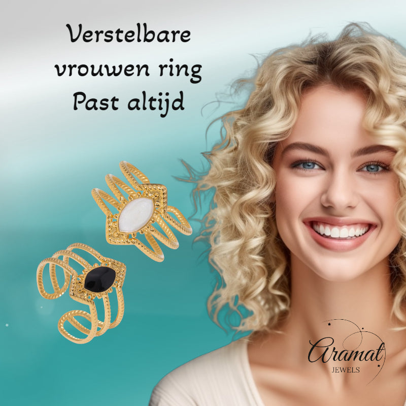 Open Ring RVS met Druppel Emaille en Gedraaide Banden (15 mm)