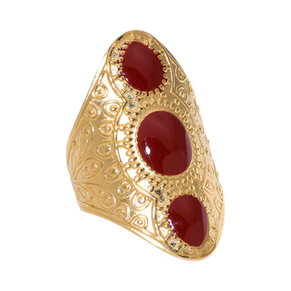 Statement Ring RVS met Drie Ovale Emaille Vullingen (45 mm Lang)