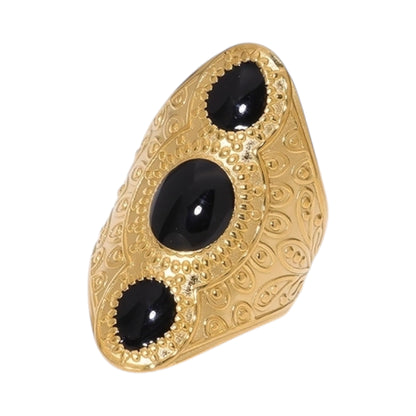 Statement Ring RVS met Drie Ovale Emaille Vullingen (45 mm Lang)