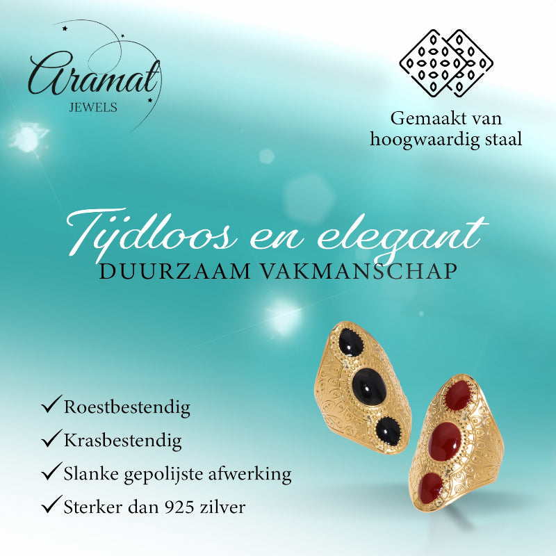 Statement Ring RVS met Drie Ovale Emaille Vullingen (45 mm Lang)