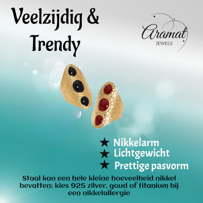 Statement Ring RVS met Drie Ovale Emaille Vullingen (45 mm Lang)