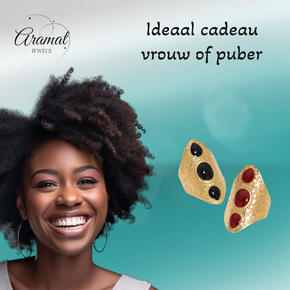 Statement Ring RVS met Drie Ovale Emaille Vullingen (45 mm Lang)