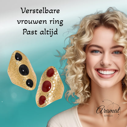Statement Ring RVS met Drie Ovale Emaille Vullingen (45 mm Lang)