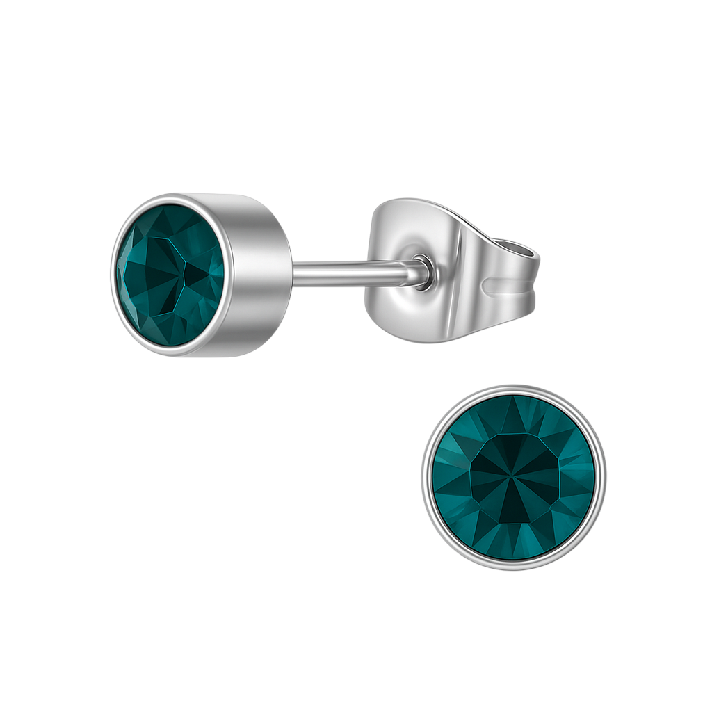 Boucles d'oreilles puces en cristal turquoise – 4 mm en acier inoxydable argenté