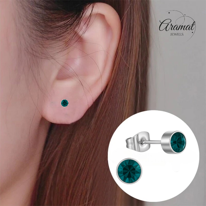 Boucles d'oreilles puces en cristal turquoise – 4 mm en acier inoxydable argenté