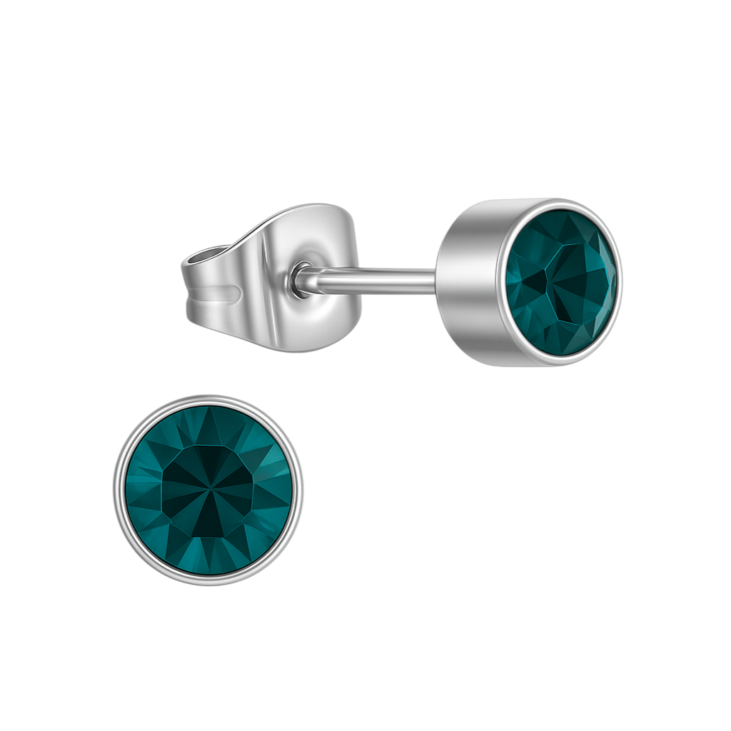 Boucles d'oreilles puces en cristal turquoise – 4 mm en acier inoxydable argenté