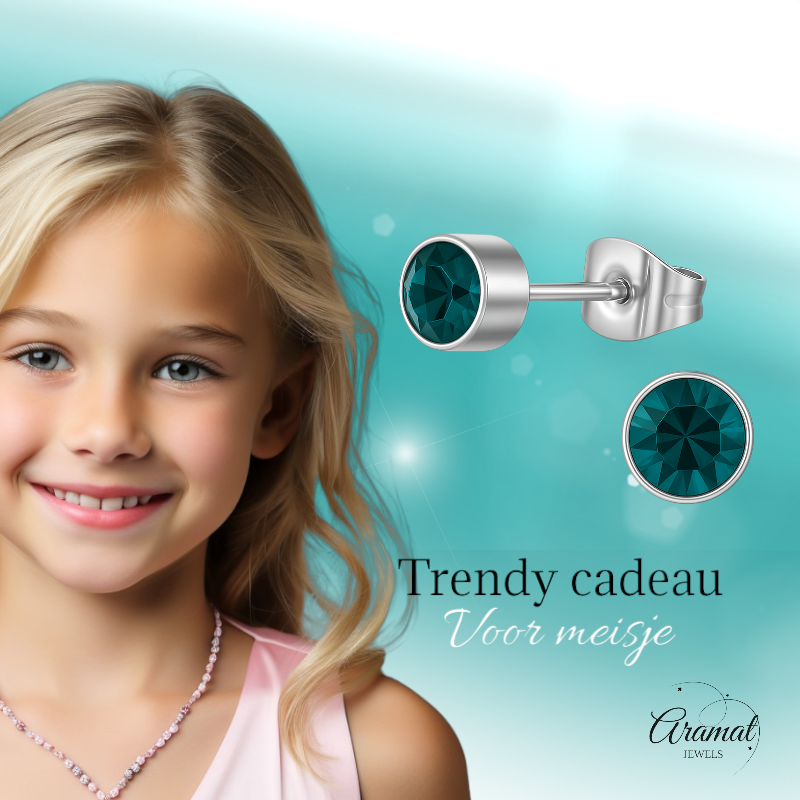 Boucles d'oreilles puces en cristal turquoise – 4 mm en acier inoxydable argenté