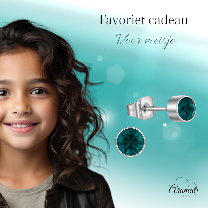 Boucles d'oreilles puces en cristal turquoise – 4 mm en acier inoxydable argenté