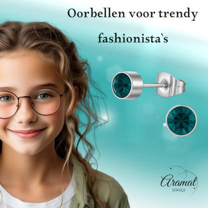 Boucles d'oreilles puces en cristal turquoise – 4 mm en acier inoxydable argenté