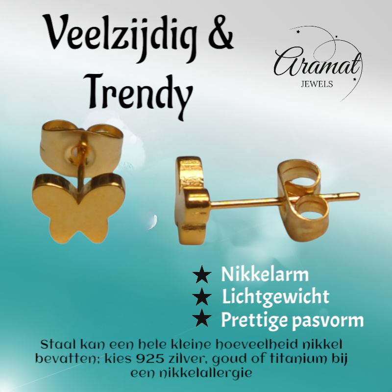 Boucles d'oreilles papillon couleur or 7 x 5 mm – acier inoxydable