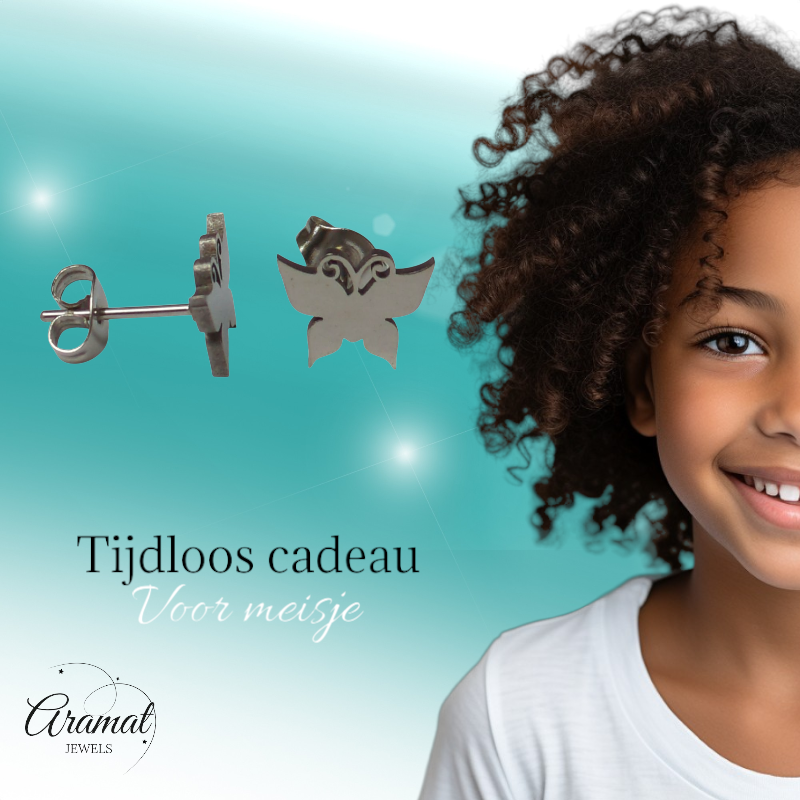 Boucles d'oreilles papillon en acier argenté, 8 x 10 mm, fermées