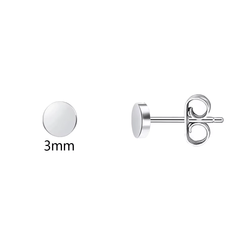Boucles d'oreilles puces rondes argentées en acier inoxydable 3 mm