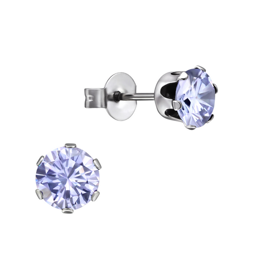 Boucles d'oreilles en zircone argentée 6 mm lilas