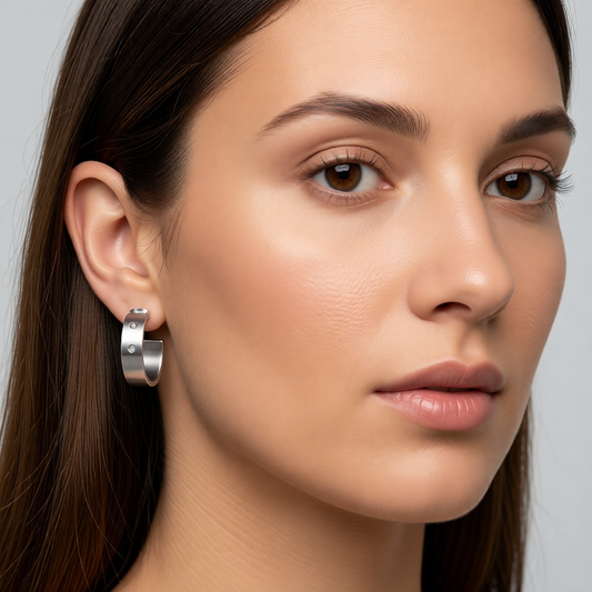 Zilverkleurige Brede RVS Oorringen met Dubbele Zirkonia 23mm