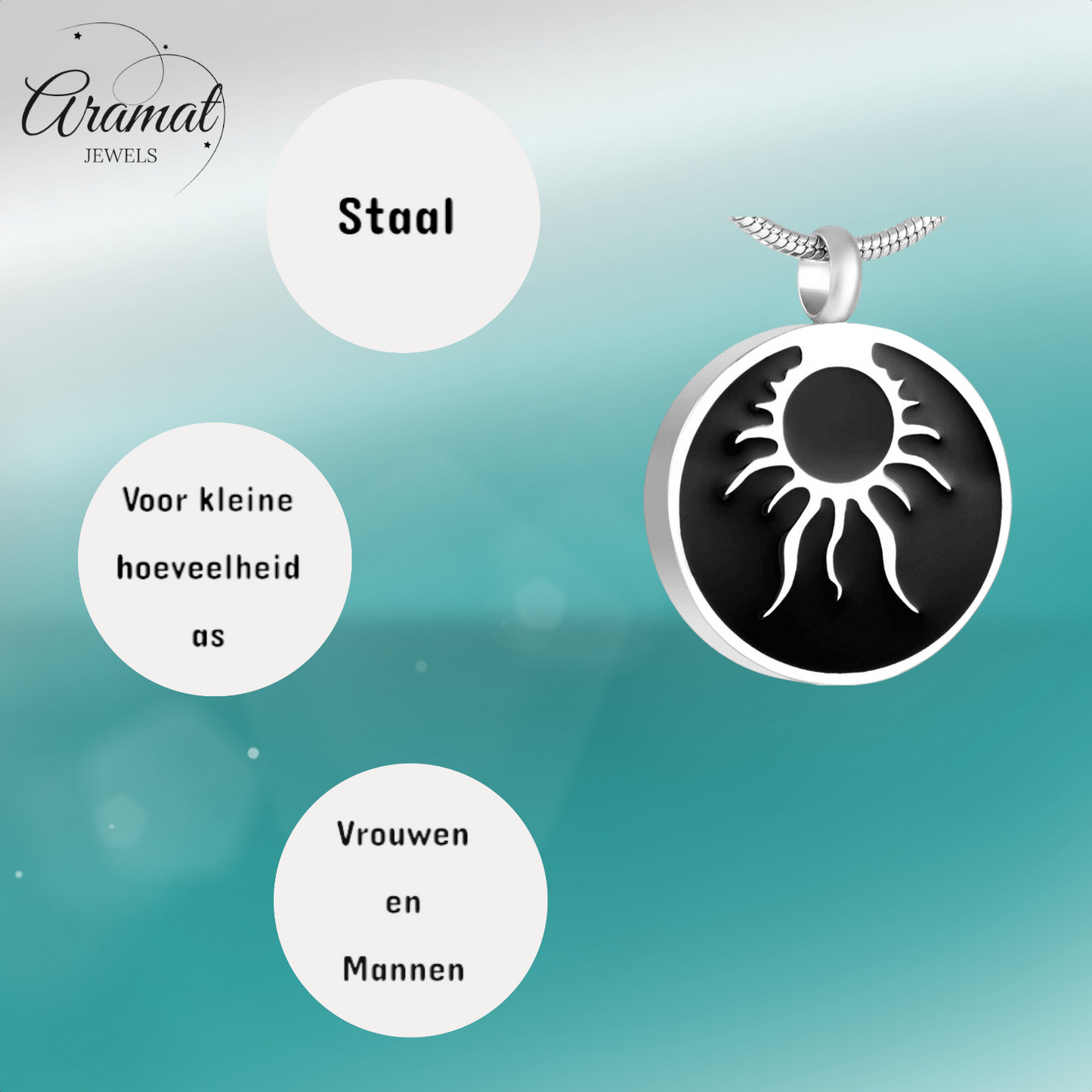 Pendentif rond en frêne, motif tribal – acier et émail