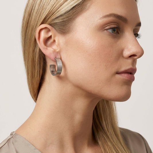 Boucles d'oreilles unisexes demi-créoles de 28 mm en acier inoxydable lisse couleur argent