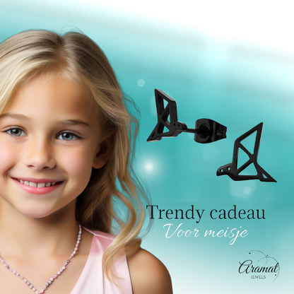 Boucles d'oreilles origami oiseau noir 9 mm en acier inoxydable