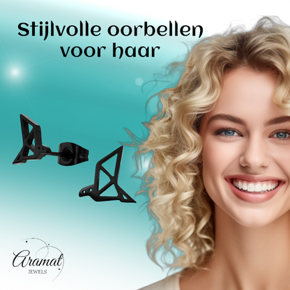 Boucles d'oreilles origami oiseau noir 9 mm en acier inoxydable